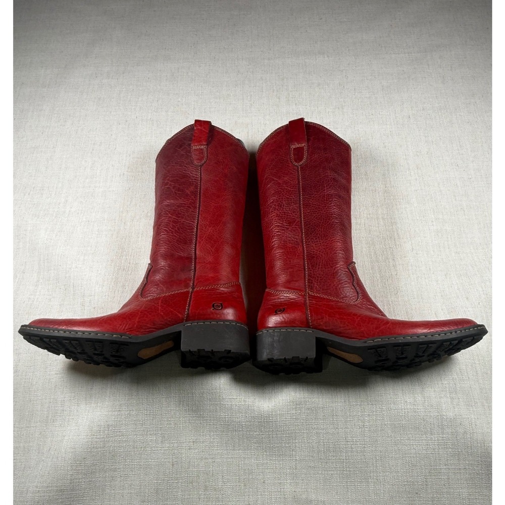 Born Womens Red Leather Tall Pull On Boots Round Toe Lug Sole Size 8.5 W0728 E5 - Picture 5 of 8